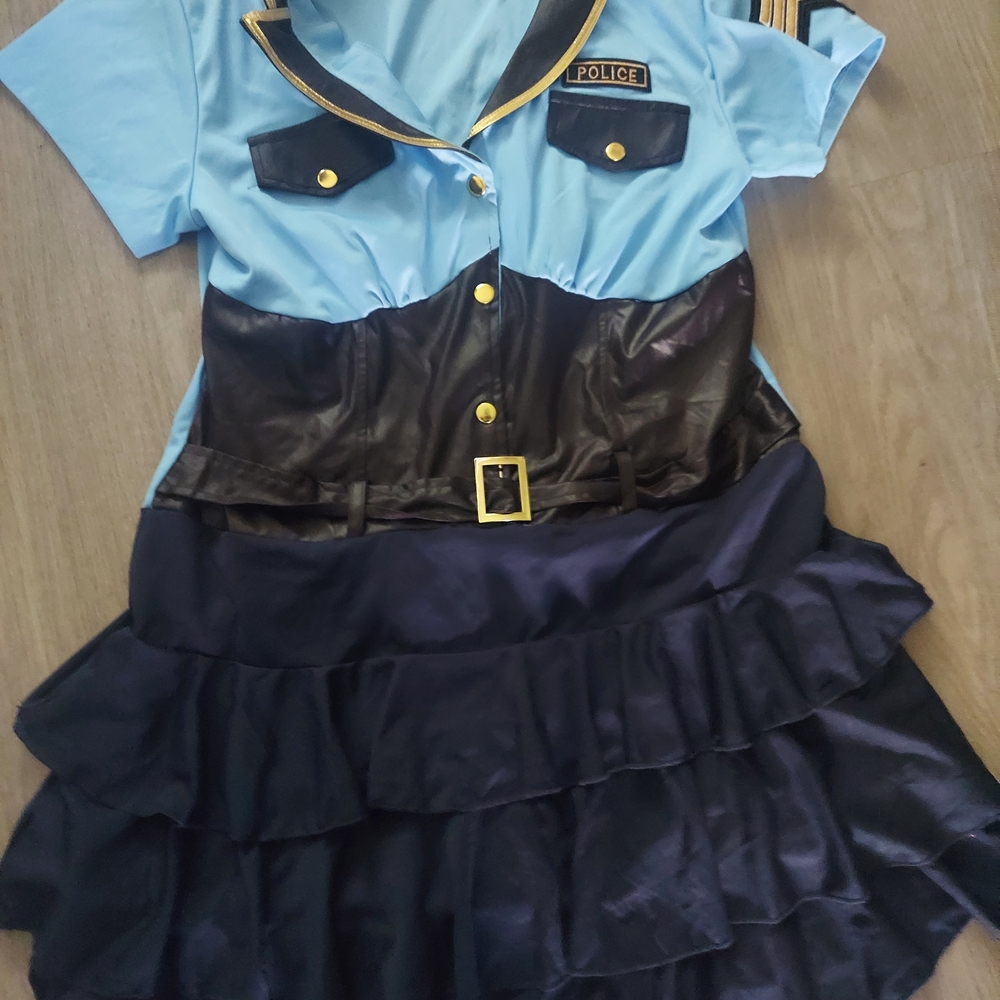 Women's Police Officer Halloween Costume Size XL - Blue and Black Comes With Hat